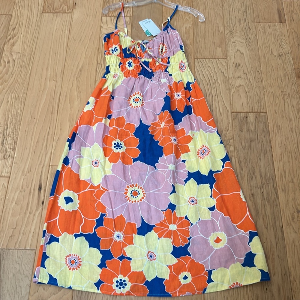 Rails NWT Octavia Flower Power Dress XS Linen Pink Blue Yellow Orange Floral - Picture 7 of 8